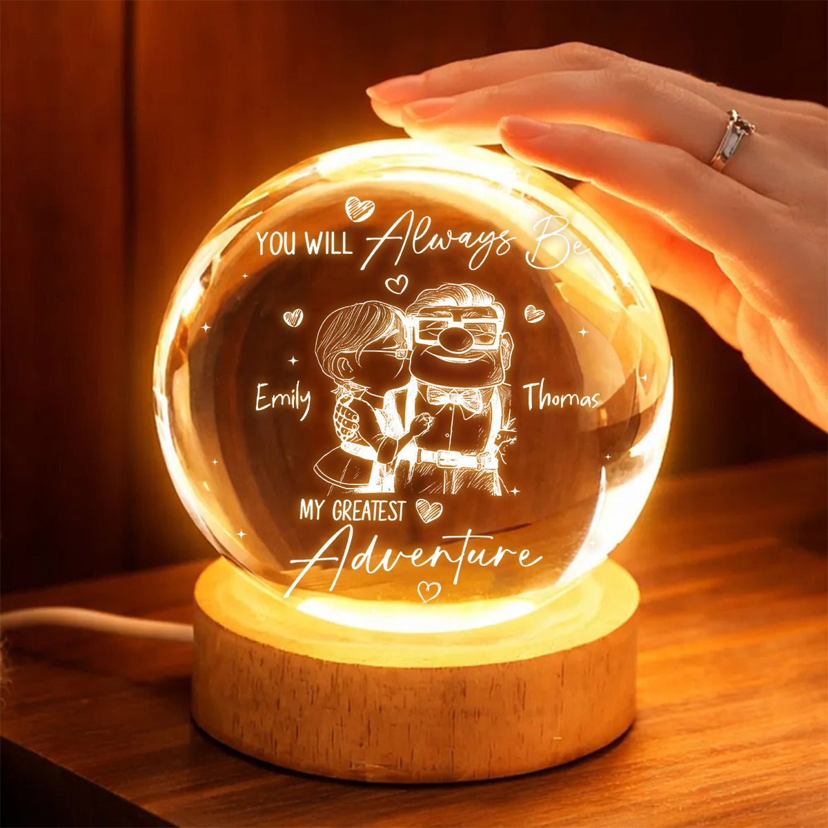 You Will Always Be My Greatest Adventure - Personalized Up Movie Couple Crystal Ball Night Light