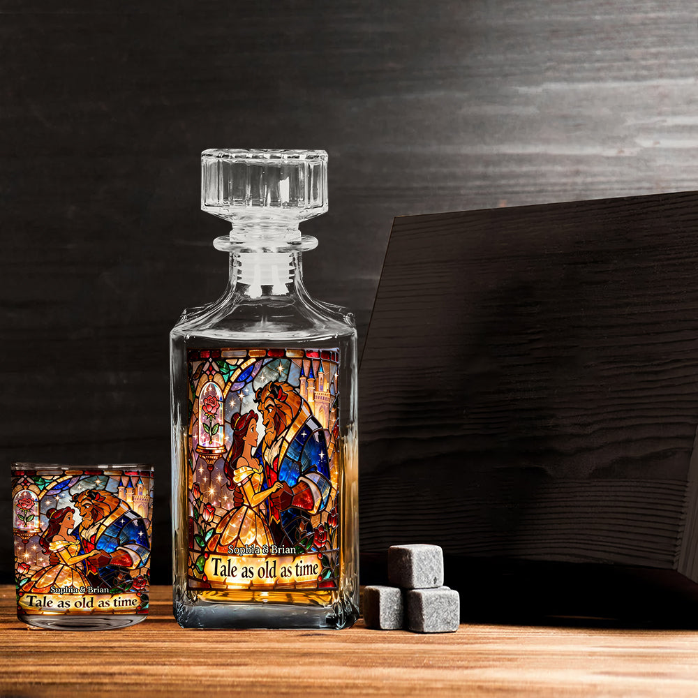 Romantic Fairy Tales - Personalized Beauty And The Beast Whiskey Decanter Set