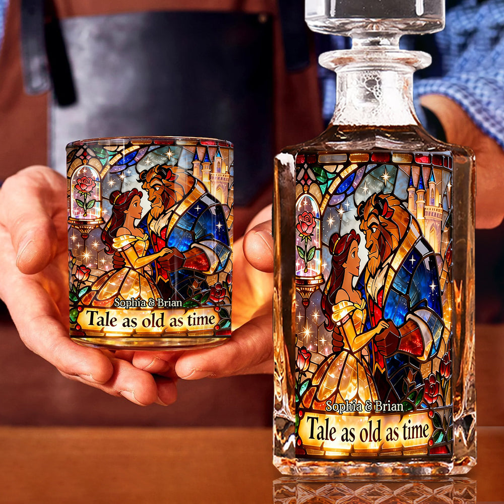 Romantic Fairy Tales - Personalized Beauty And The Beast Whiskey Decanter Set