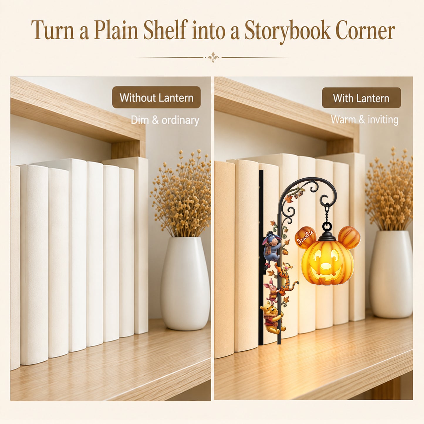 The Most Wonderful Time Of The Year - Personalized Yellow Bear Bookshelf Lamp