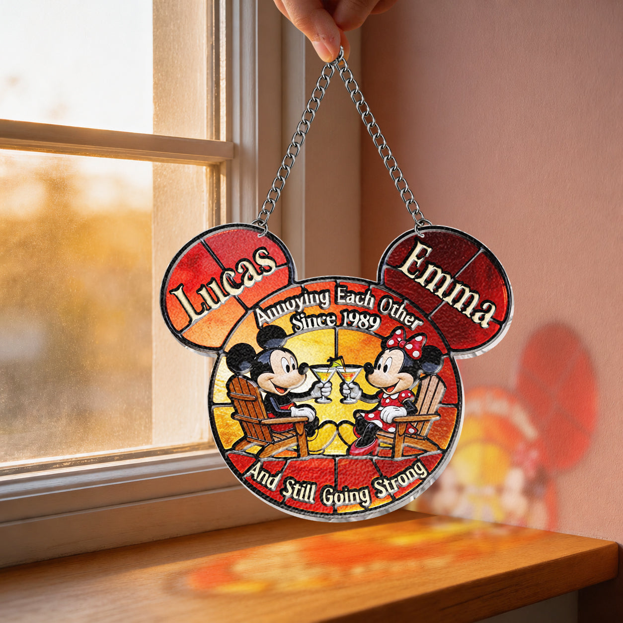 Magical Couple - Personalized Mouse 3D Printed Glass Suncatcher