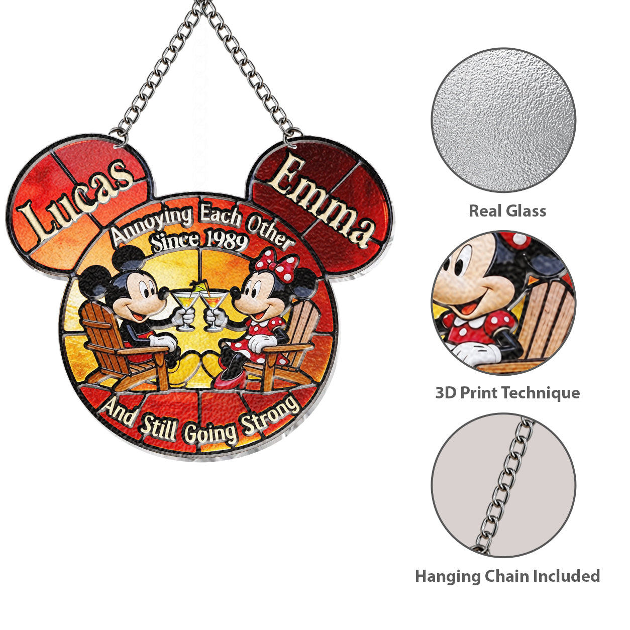 Magical Couple - Personalized Mouse 3D Printed Glass Suncatcher