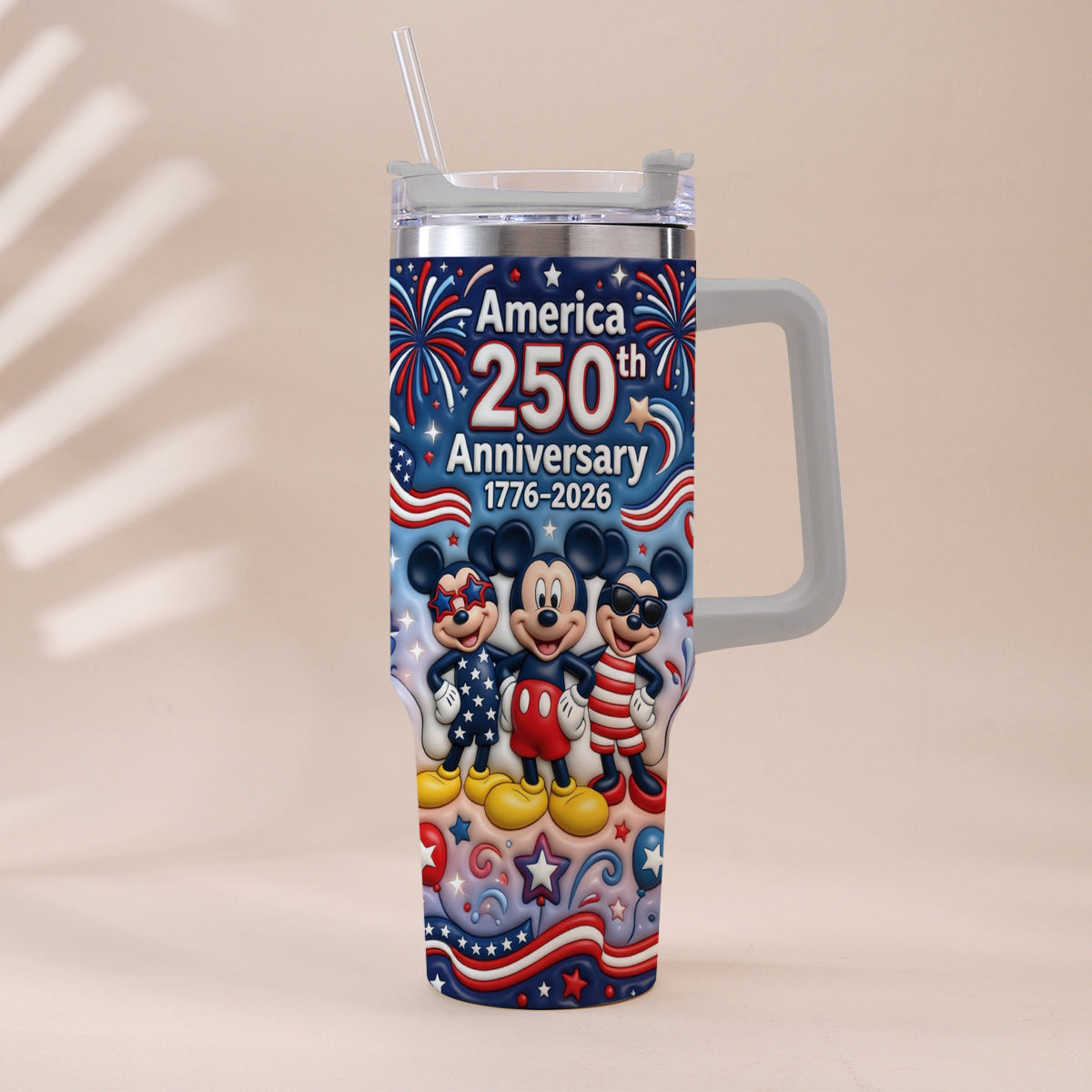 Cute Cartoon Mouse USA 250th Anniversary - Personalized Mouse Tumbler With Handle