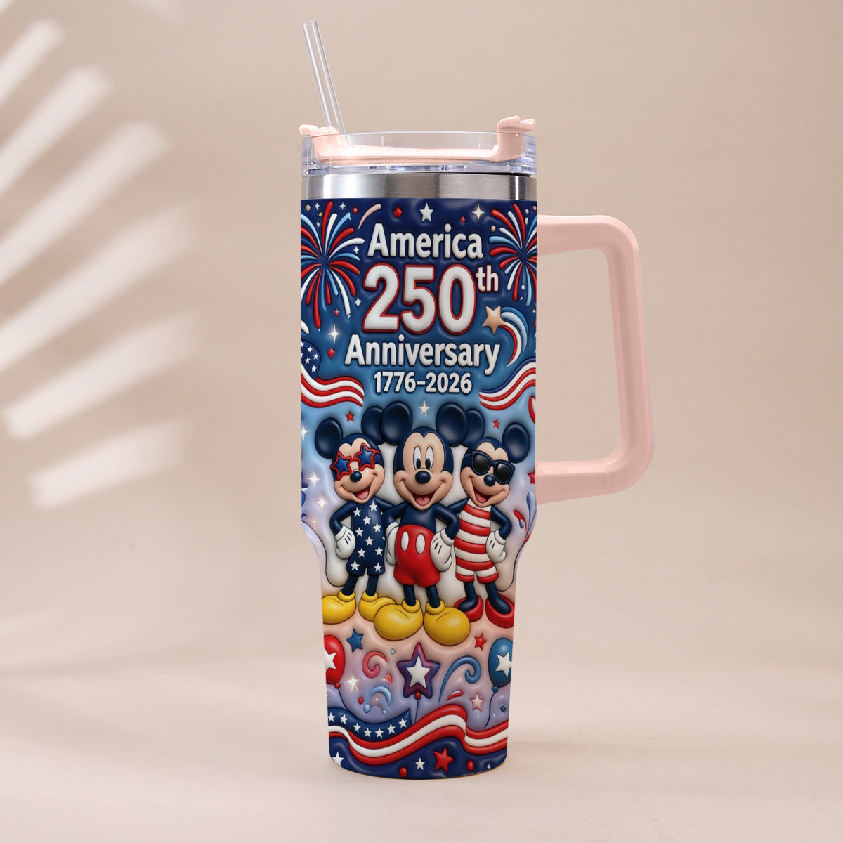 Cute Cartoon Mouse USA 250th Anniversary - Personalized Mouse Tumbler With Handle