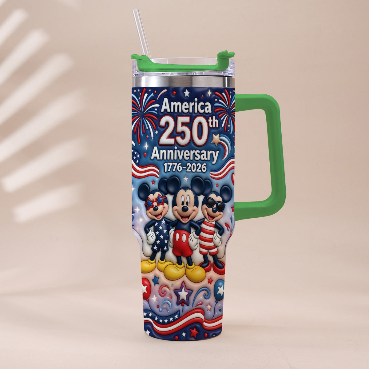 Cute Cartoon Mouse USA 250th Anniversary - Personalized Mouse Tumbler With Handle