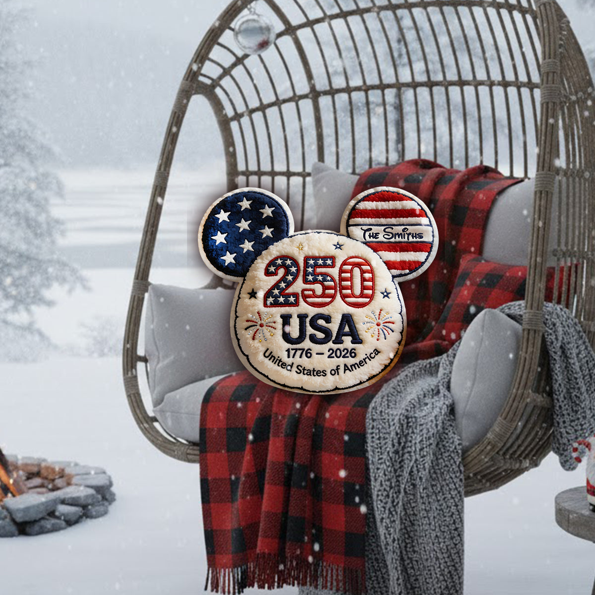 Mouse Ears America 250th Anniversary - Personalized Mouse Premium Faux Fur Pillow