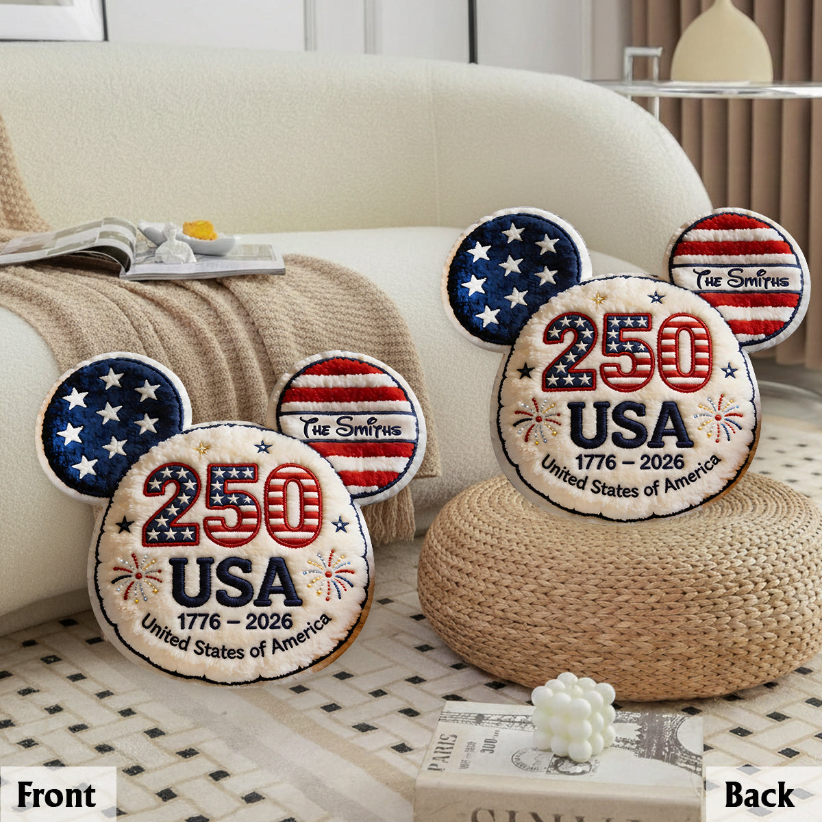 Mouse Ears America 250th Anniversary - Personalized Mouse Premium Faux Fur Pillow