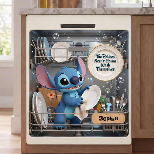 Funny Blue Alien Wash Dishes - Personalized Ohana Dishwasher Cover