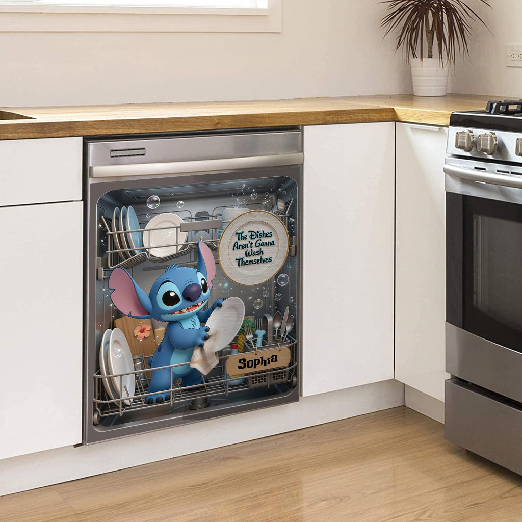 Funny Blue Alien Wash Dishes - Personalized Ohana Dishwasher Cover