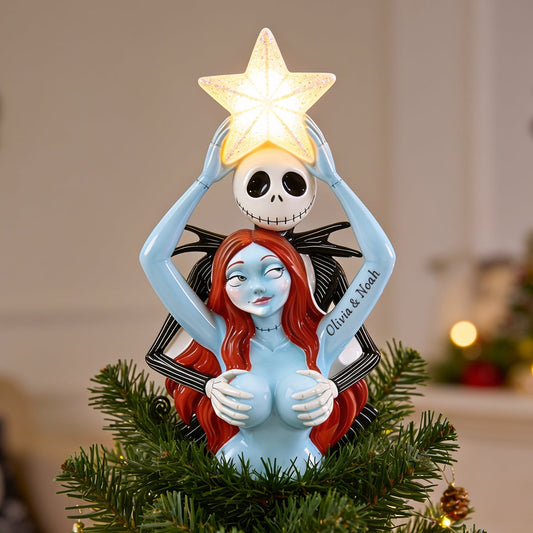 Naughty Christmas Skeleton Couple - Personalized Nightmare LED Light Tree Topper