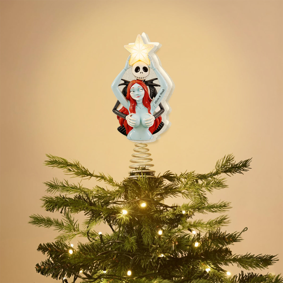 Naughty Christmas Skeleton Couple - Personalized Nightmare LED Light Tree Topper