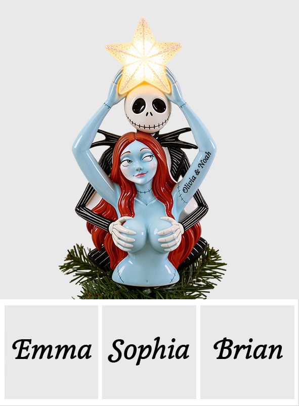 Naughty Christmas Skeleton Couple - Personalized Nightmare LED Light Tree Topper