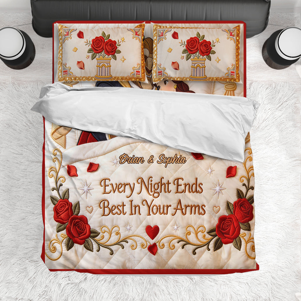 Every Night Ends Best In Your Arm - Personalized Beauty And The Beast Bedding Set