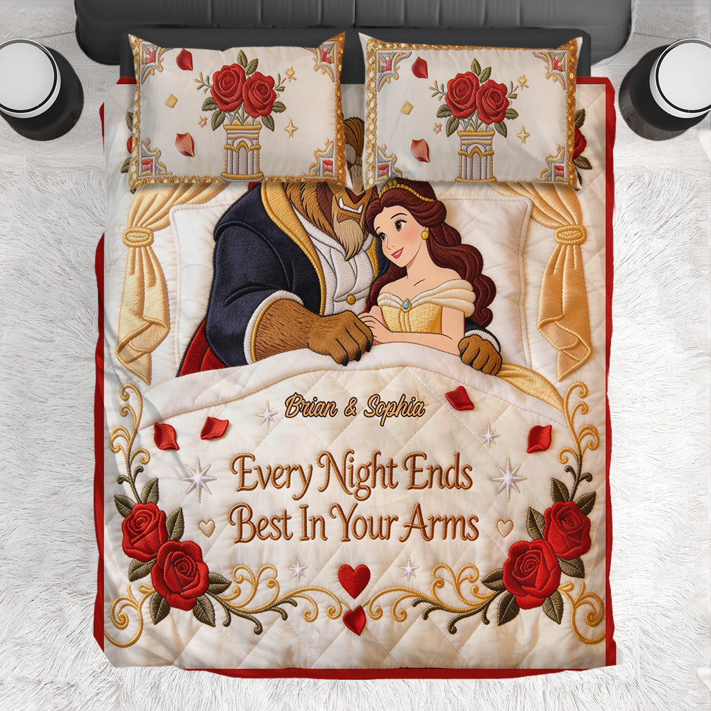 Every Night Ends Best In Your Arm - Personalized Beauty And The Beast Bedding Set