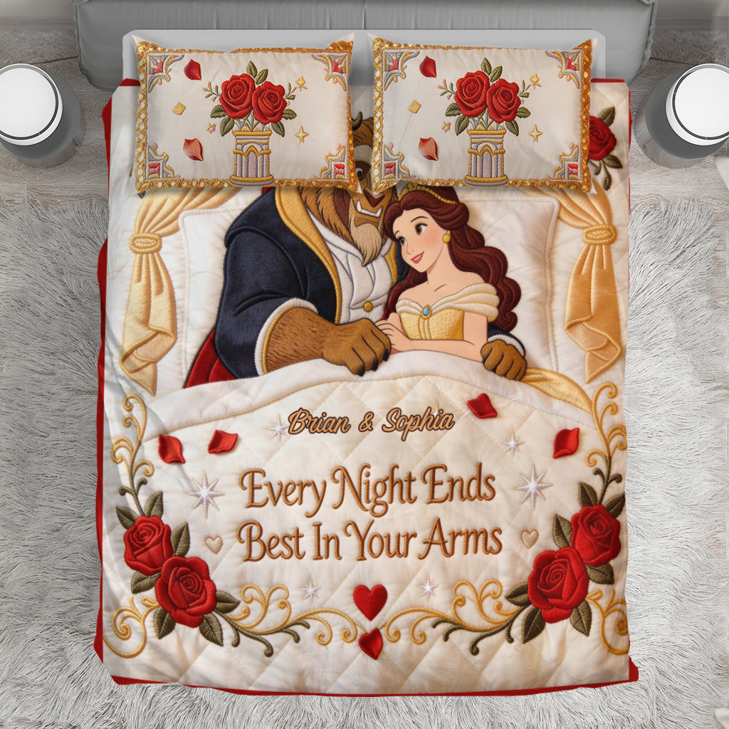 Every Night Ends Best In Your Arm - Personalized Beauty And The Beast Bedding Set