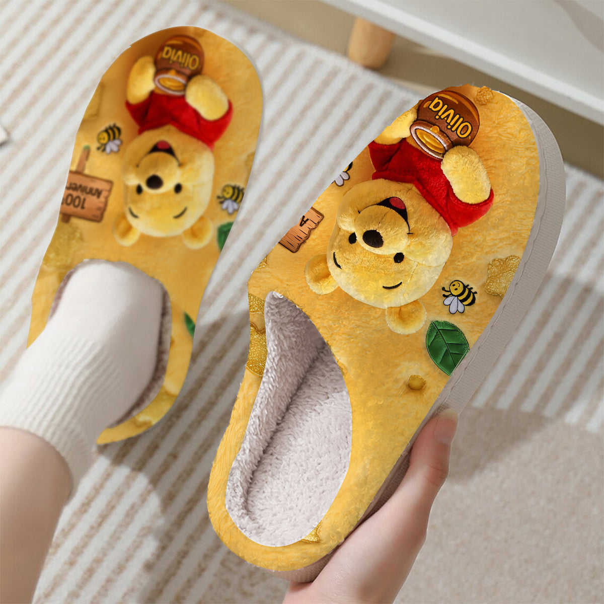 100th Anniversary - Personalized Yellow Bear Slippers