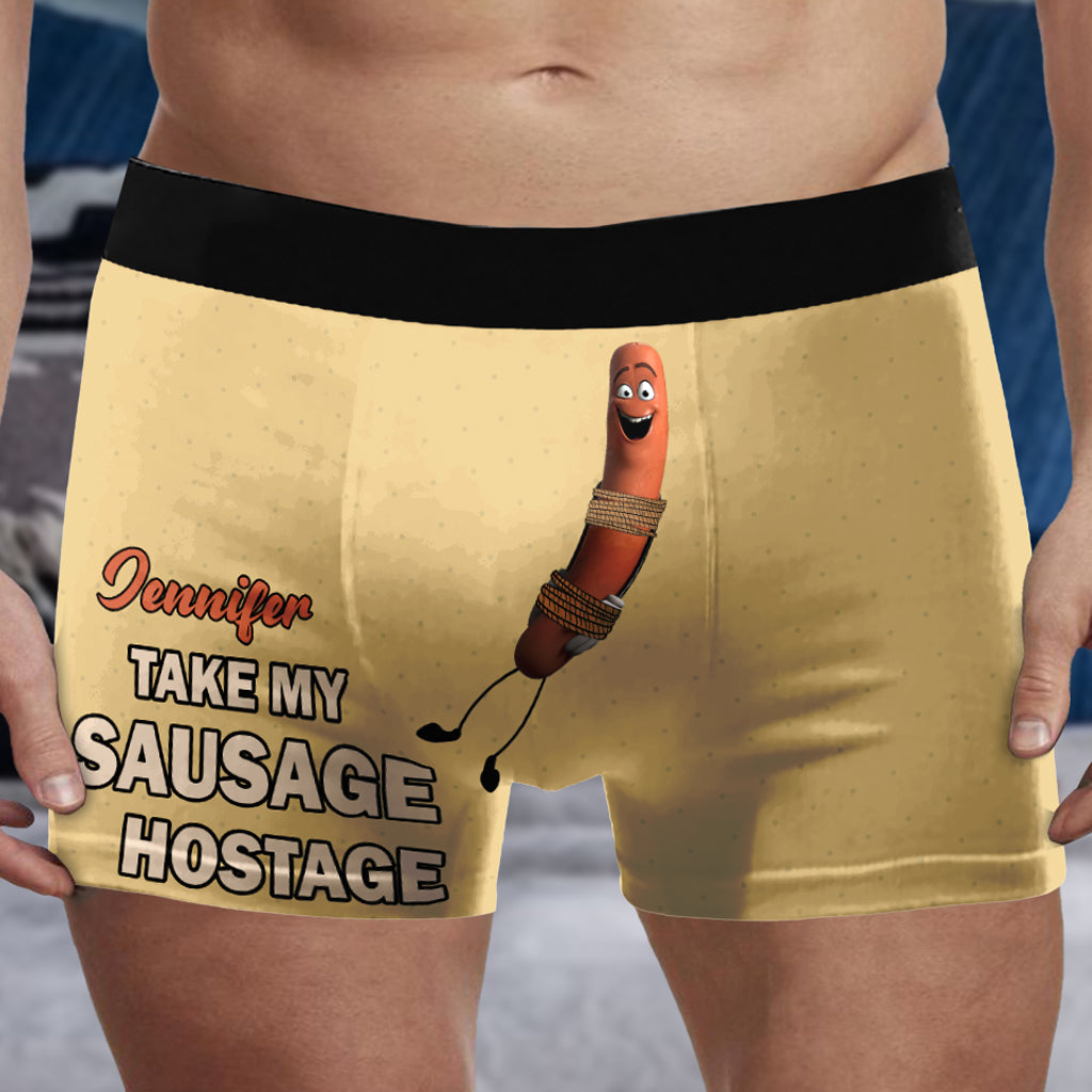 Take My Sausage Hostage - Personalized Couple Men’s Boxer Briefs