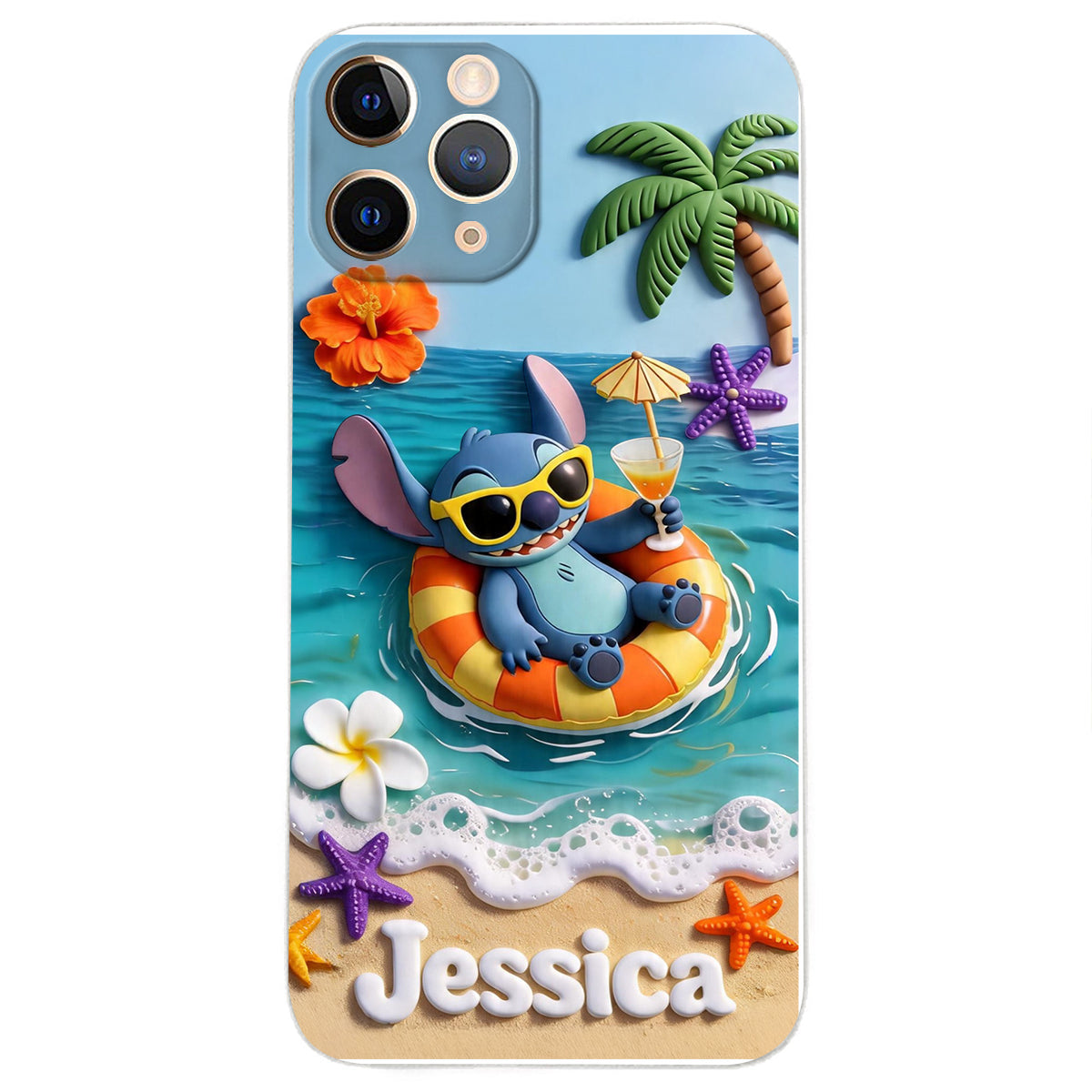 Ohana Tropical Beach - Personalized Ohana 3D Embossed Leather Phone Case