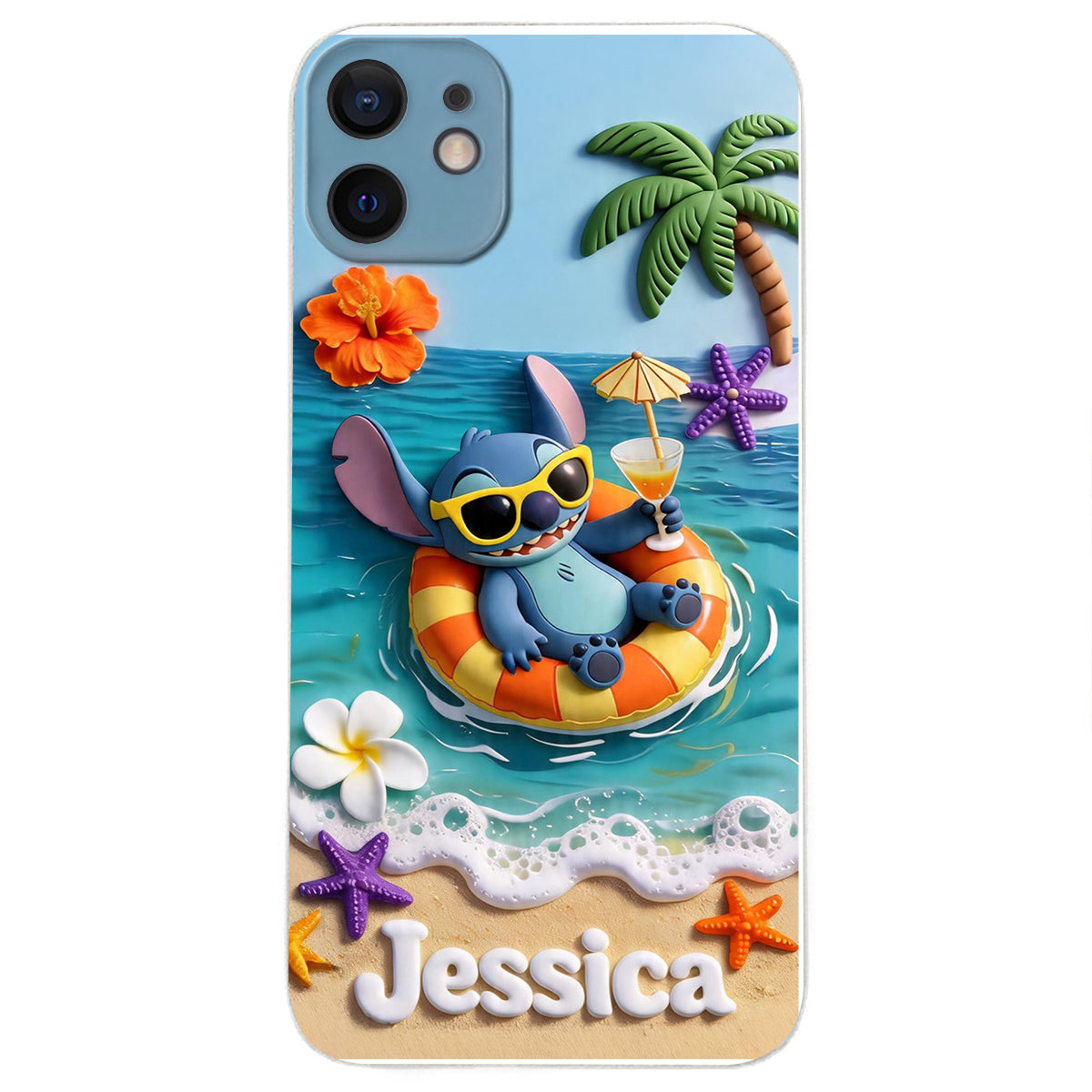 Ohana Tropical Beach - Personalized Ohana 3D Embossed Leather Phone Case