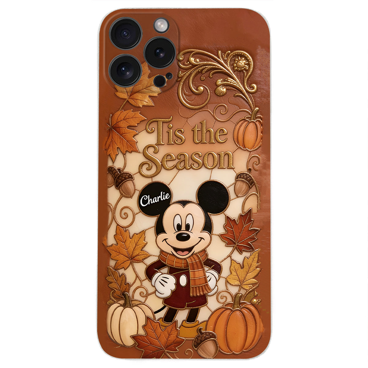 Autumn Cartoon Character - Personalized Mouse 3D Embossed Leather Phone Case