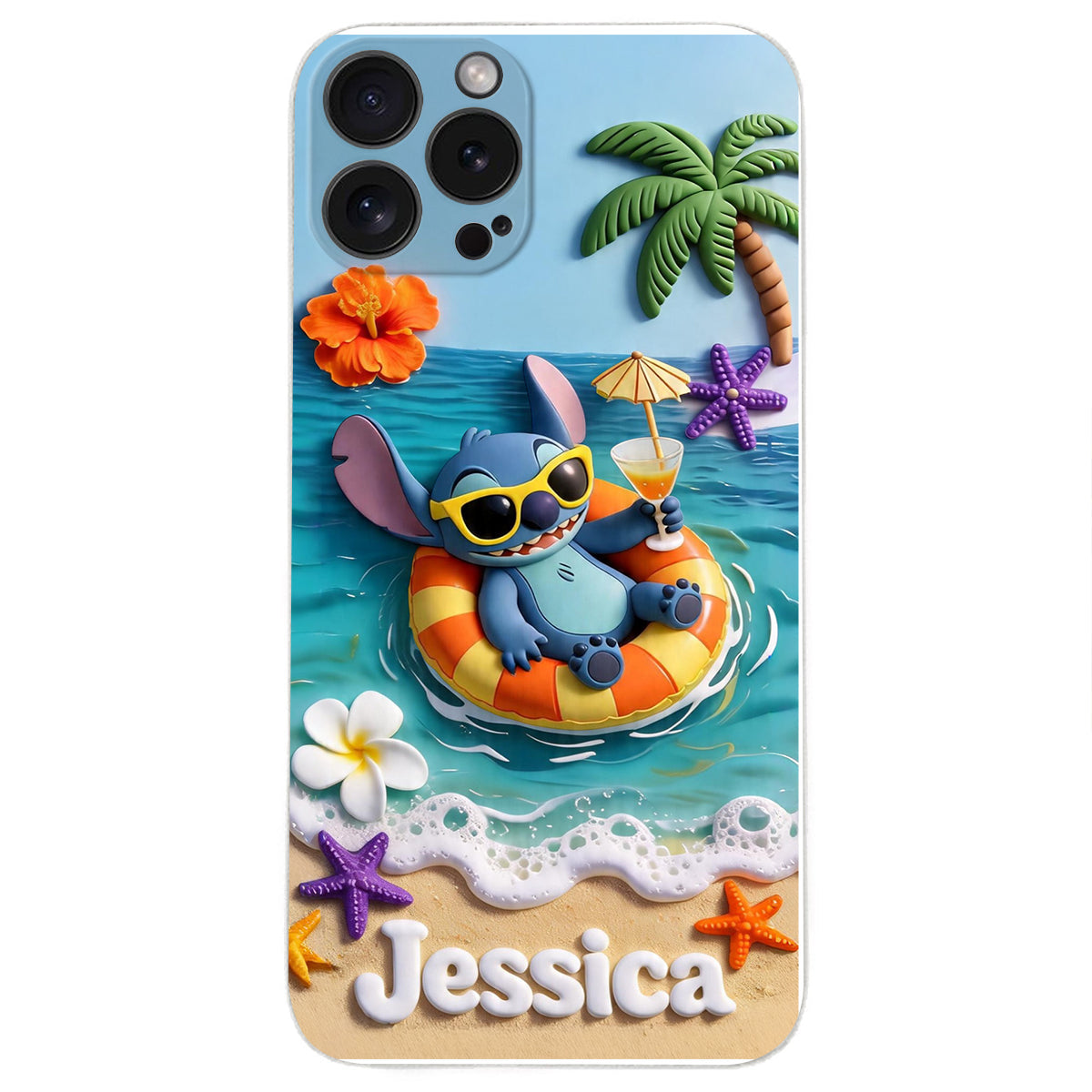 Ohana Tropical Beach - Personalized Ohana 3D Embossed Leather Phone Case