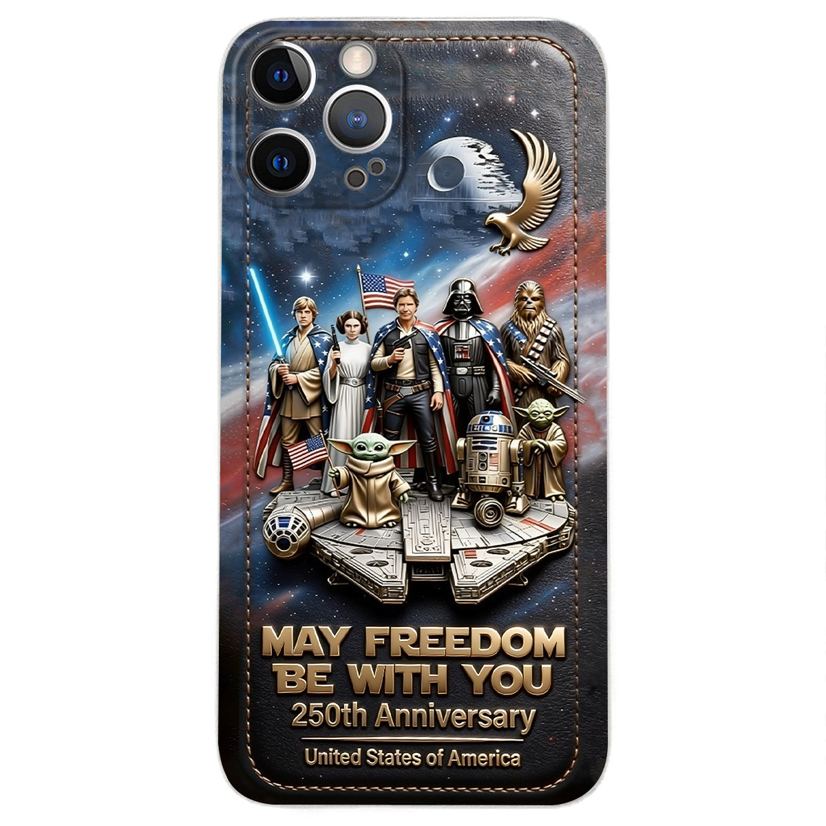 May Freedom Be With You - Personalized The Force 3D Embossed Leather Phone Case