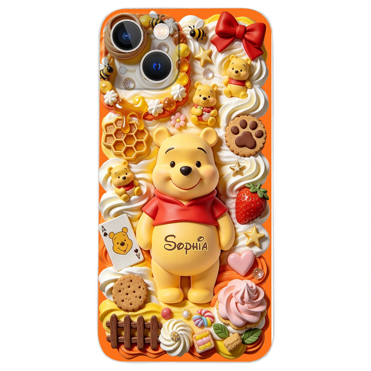 Sweet Bear - Personalized Yellow Bear 3D Embossed Leather Phone Case