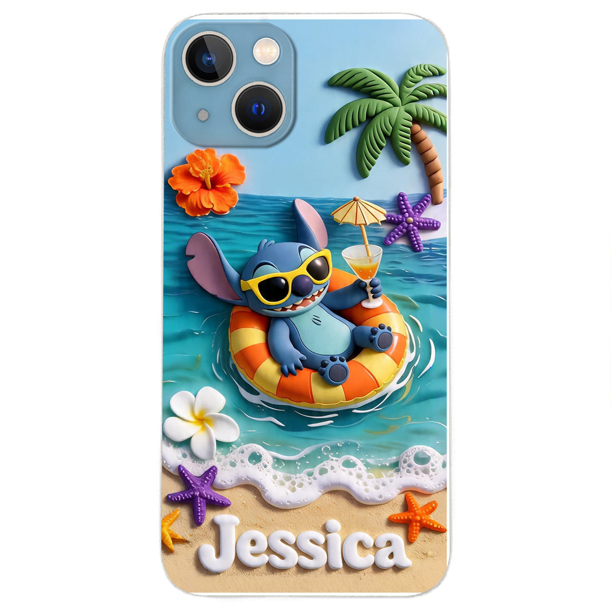 Ohana Tropical Beach - Personalized Ohana 3D Embossed Leather Phone Case