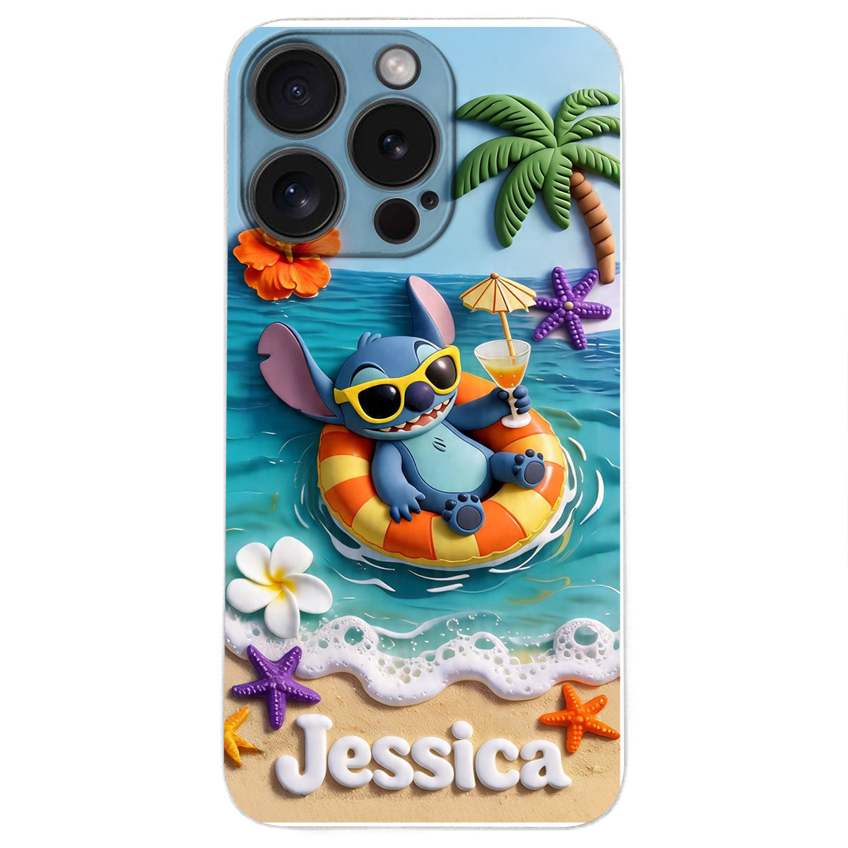 Ohana Tropical Beach - Personalized Ohana 3D Embossed Leather Phone Case