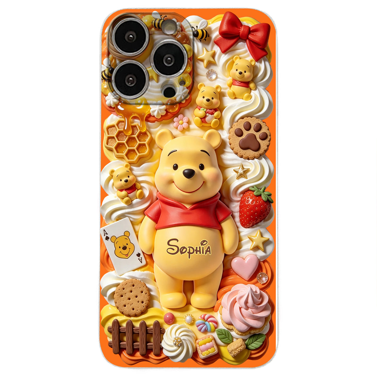 Sweet Bear - Personalized Yellow Bear 3D Embossed Leather Phone Case