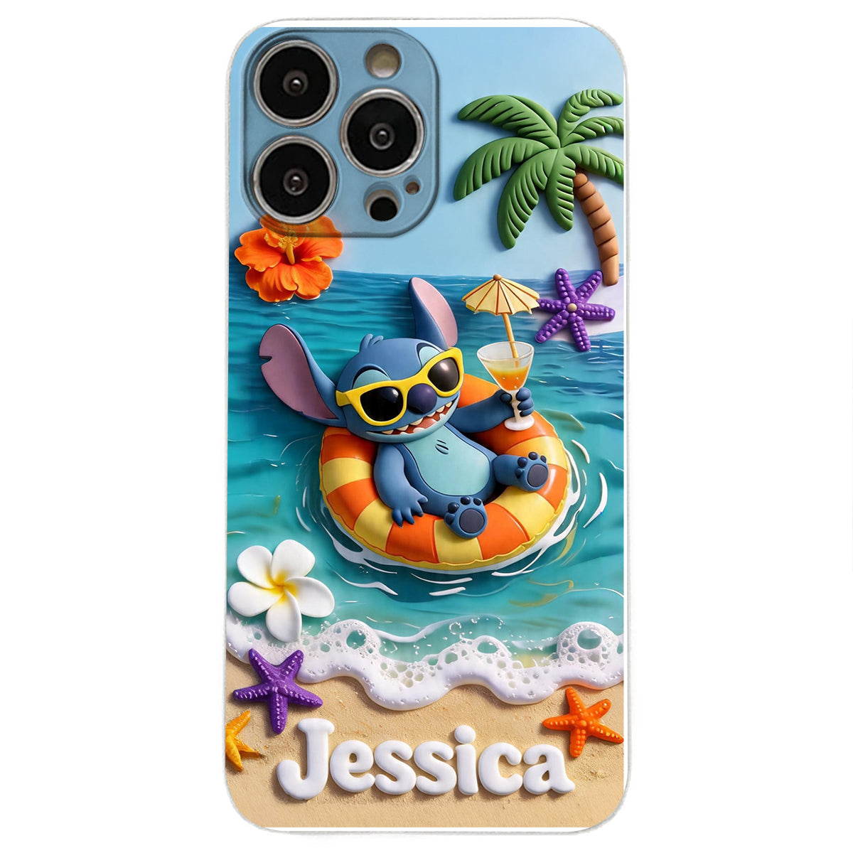 Ohana Tropical Beach - Personalized Ohana 3D Embossed Leather Phone Case