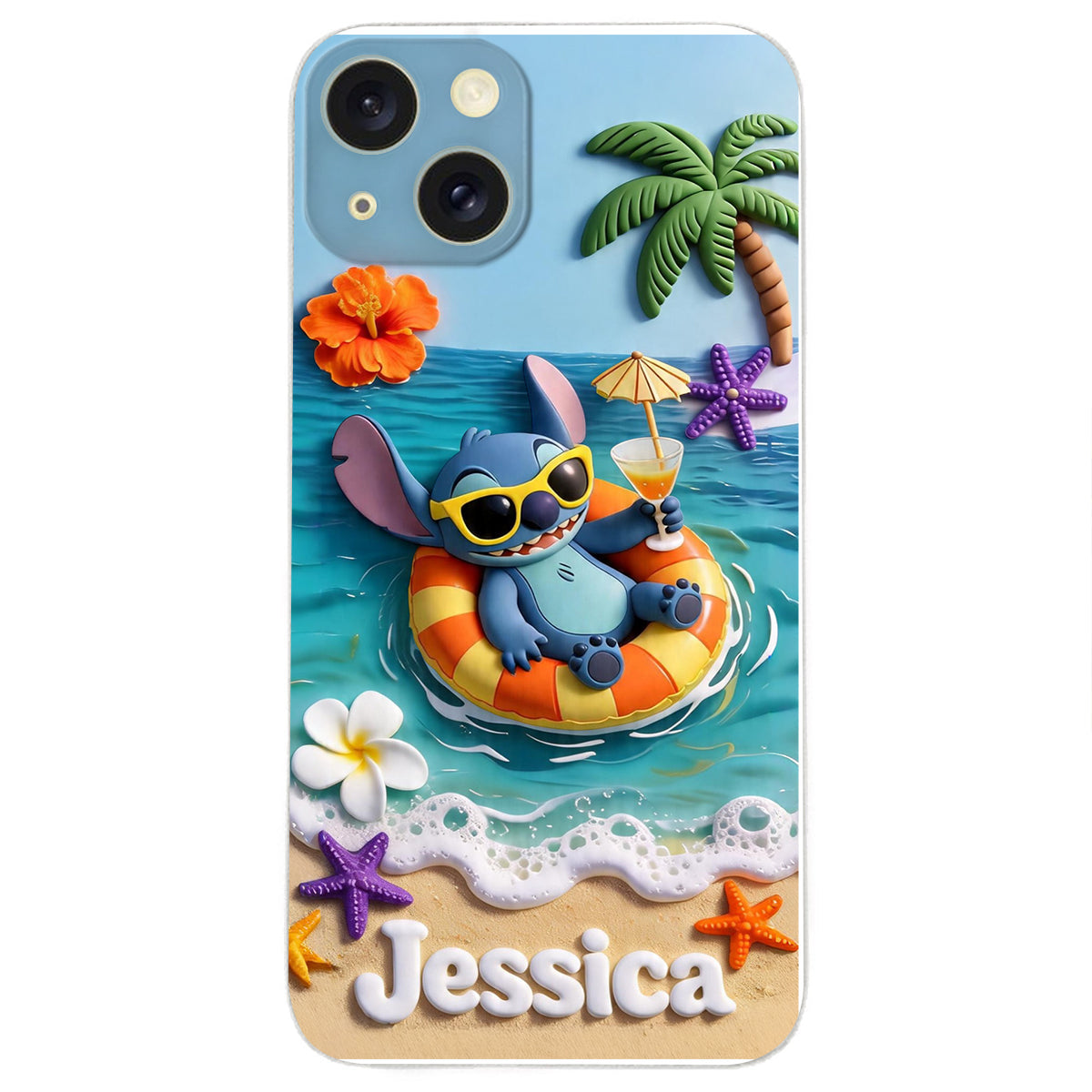 Ohana Tropical Beach - Personalized Ohana 3D Embossed Leather Phone Case