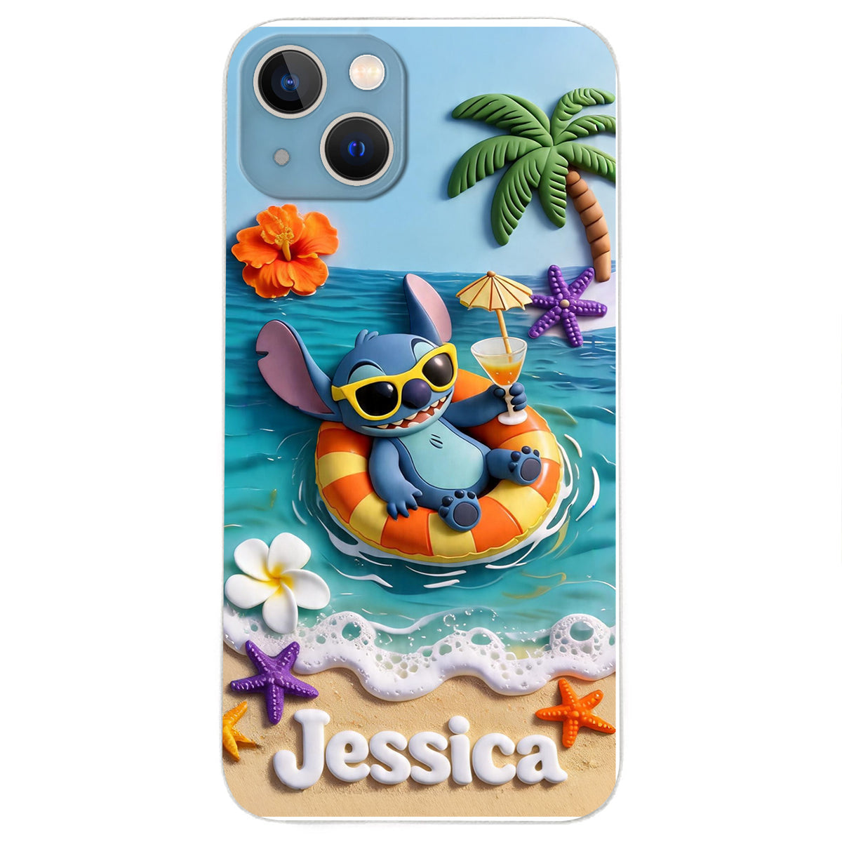 Ohana Tropical Beach - Personalized Ohana 3D Embossed Leather Phone Case