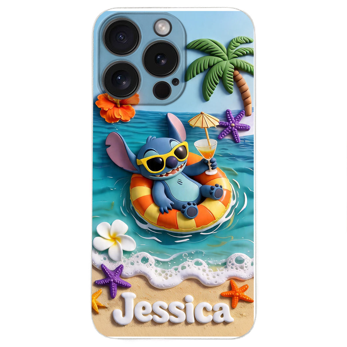 Ohana Tropical Beach - Personalized Ohana 3D Embossed Leather Phone Case