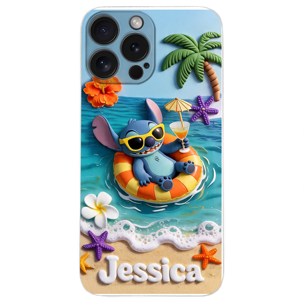 Ohana Tropical Beach - Personalized Ohana 3D Embossed Leather Phone Case