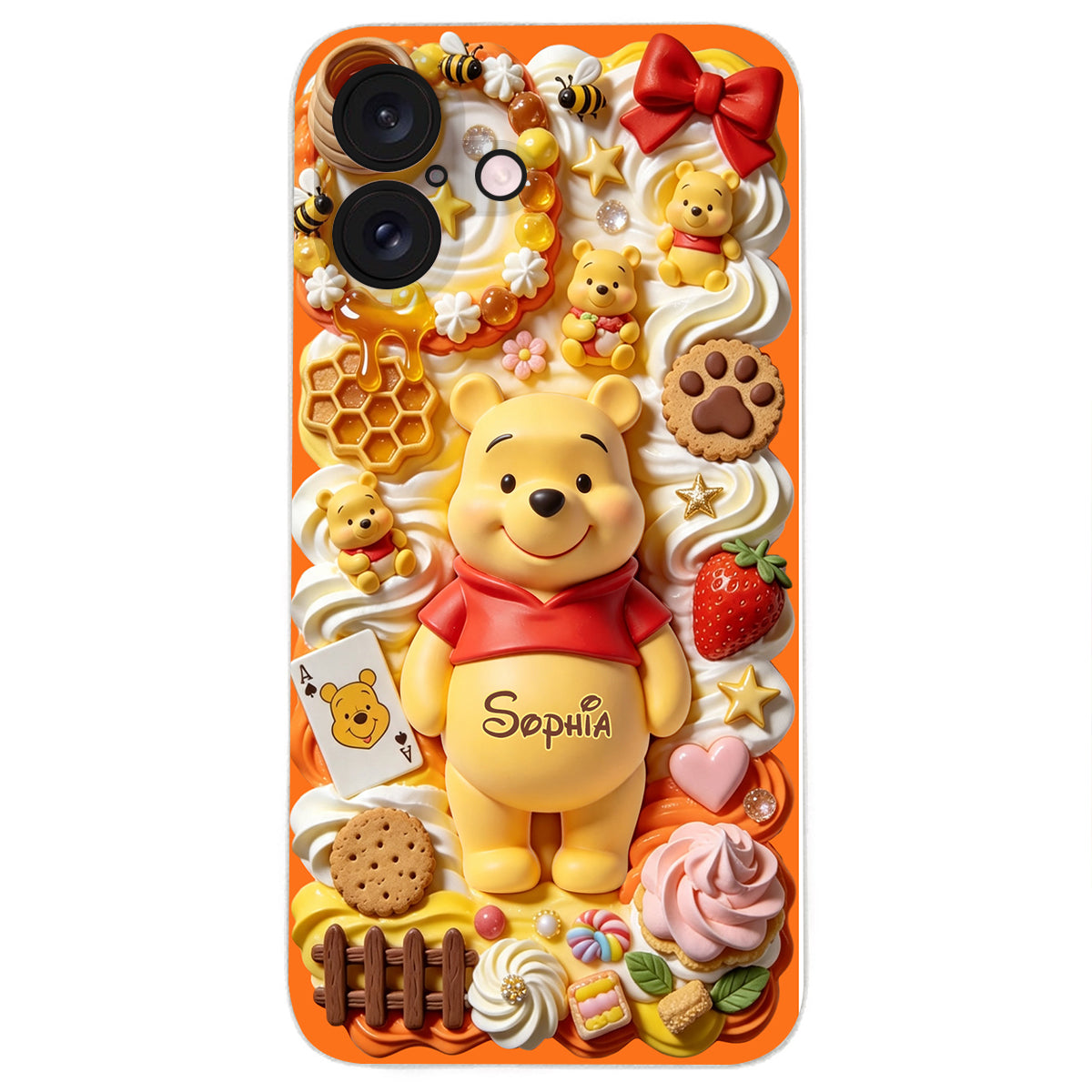 Sweet Bear - Personalized Yellow Bear 3D Embossed Leather Phone Case