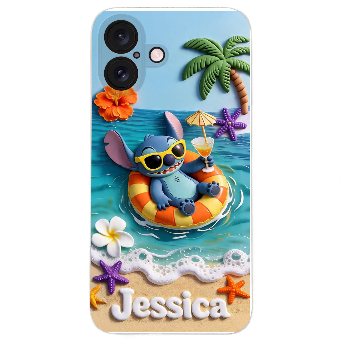 Ohana Tropical Beach - Personalized Ohana 3D Embossed Leather Phone Case