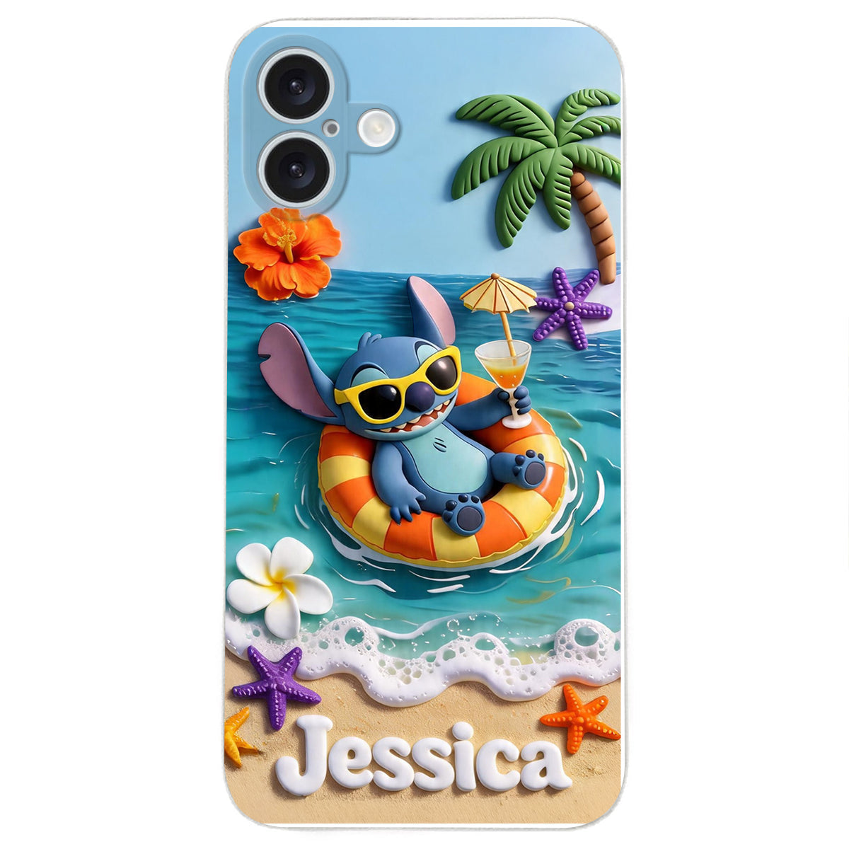 Ohana Tropical Beach - Personalized Ohana 3D Embossed Leather Phone Case