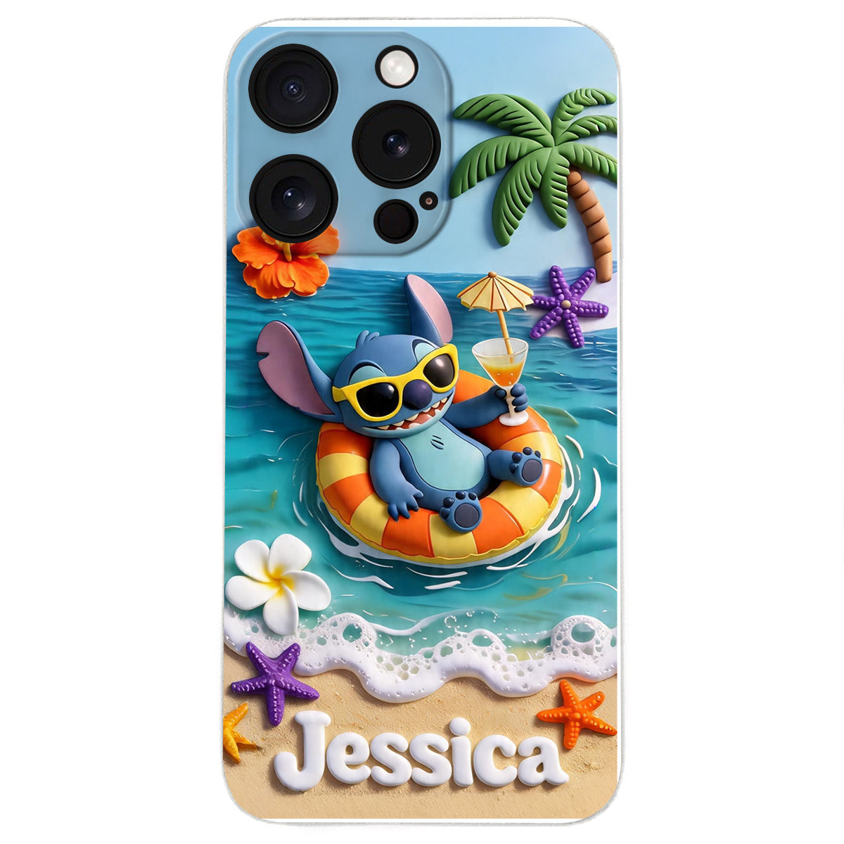Ohana Tropical Beach - Personalized Ohana 3D Embossed Leather Phone Case
