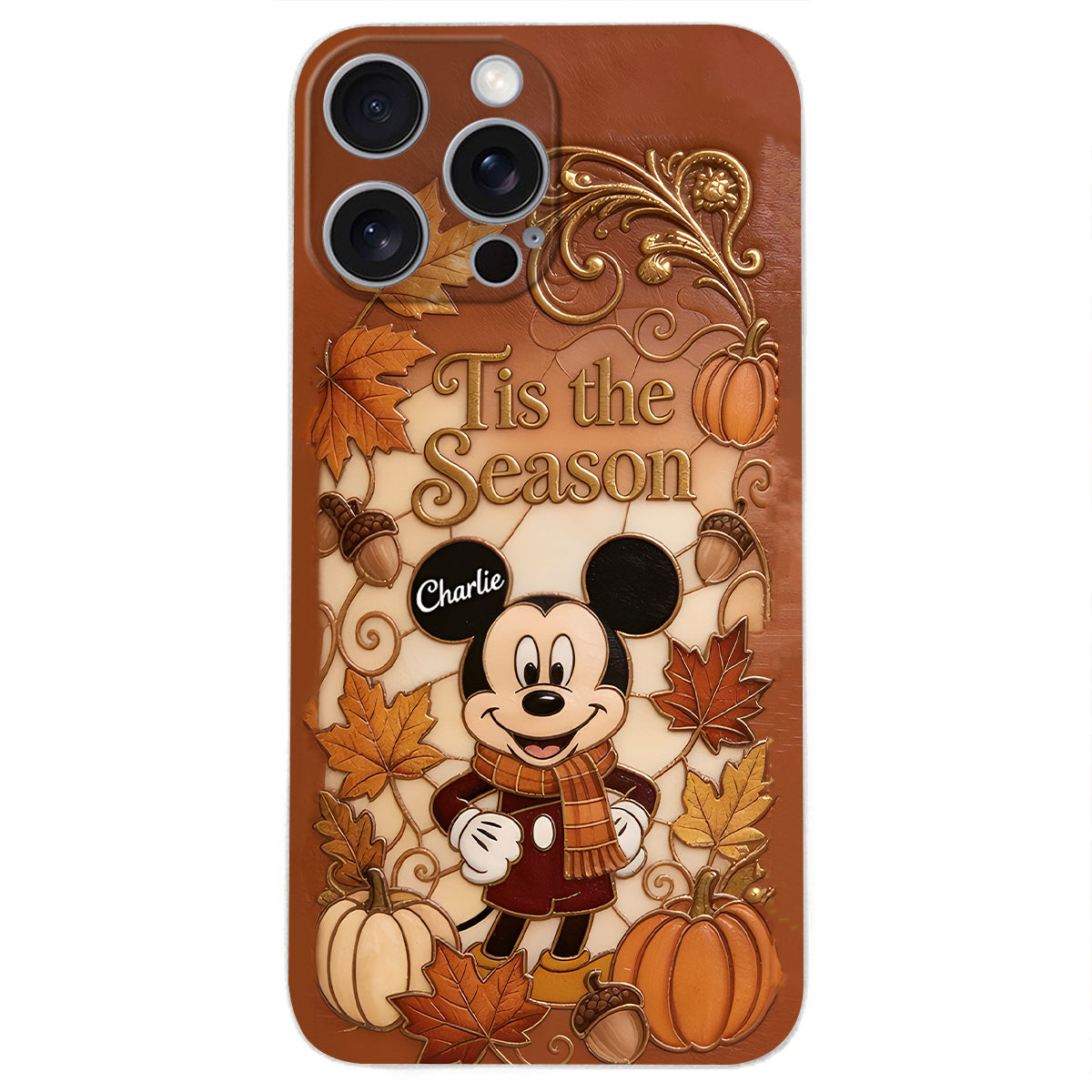 Autumn Cartoon Character - Personalized Mouse 3D Embossed Leather Phone Case