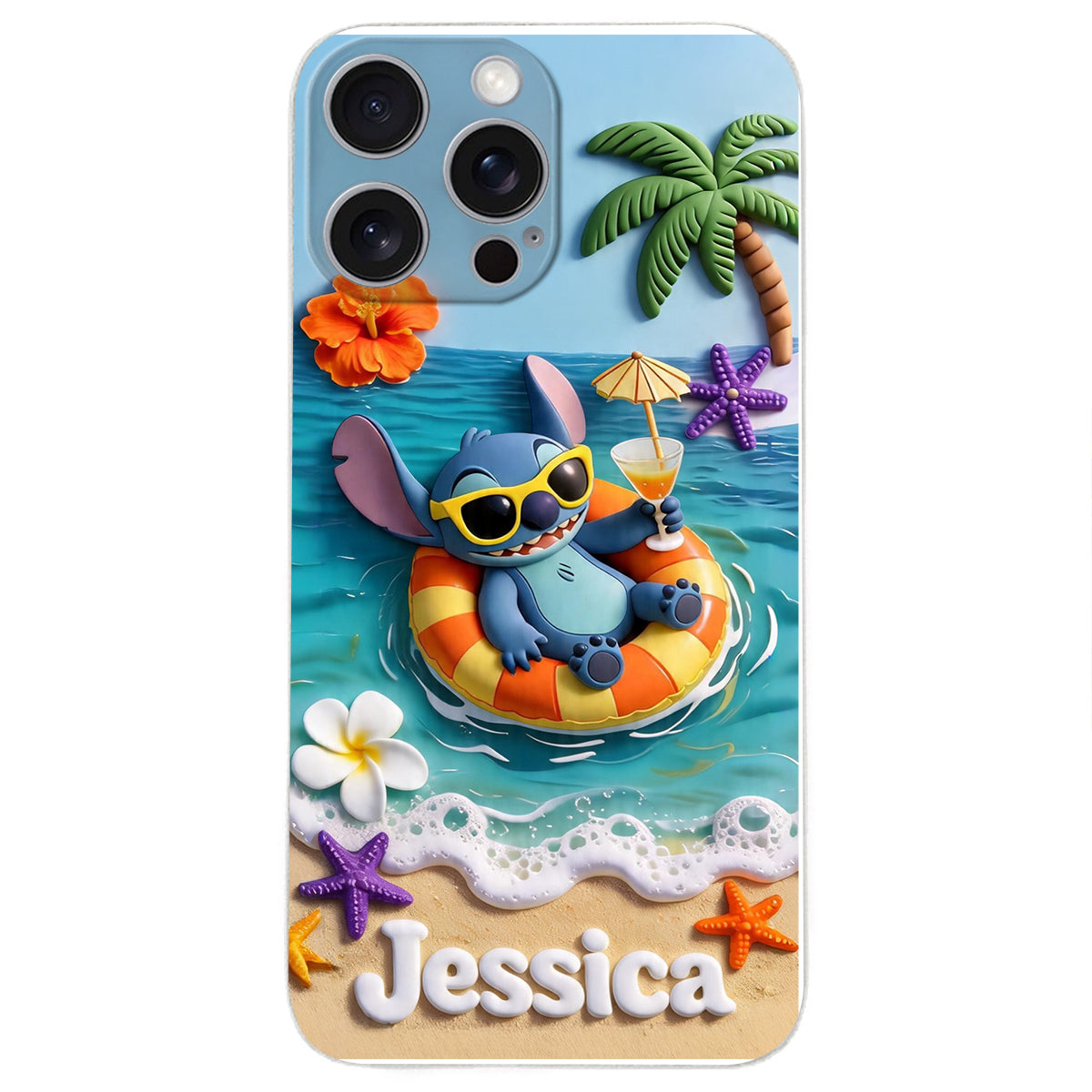 Ohana Tropical Beach - Personalized Ohana 3D Embossed Leather Phone Case