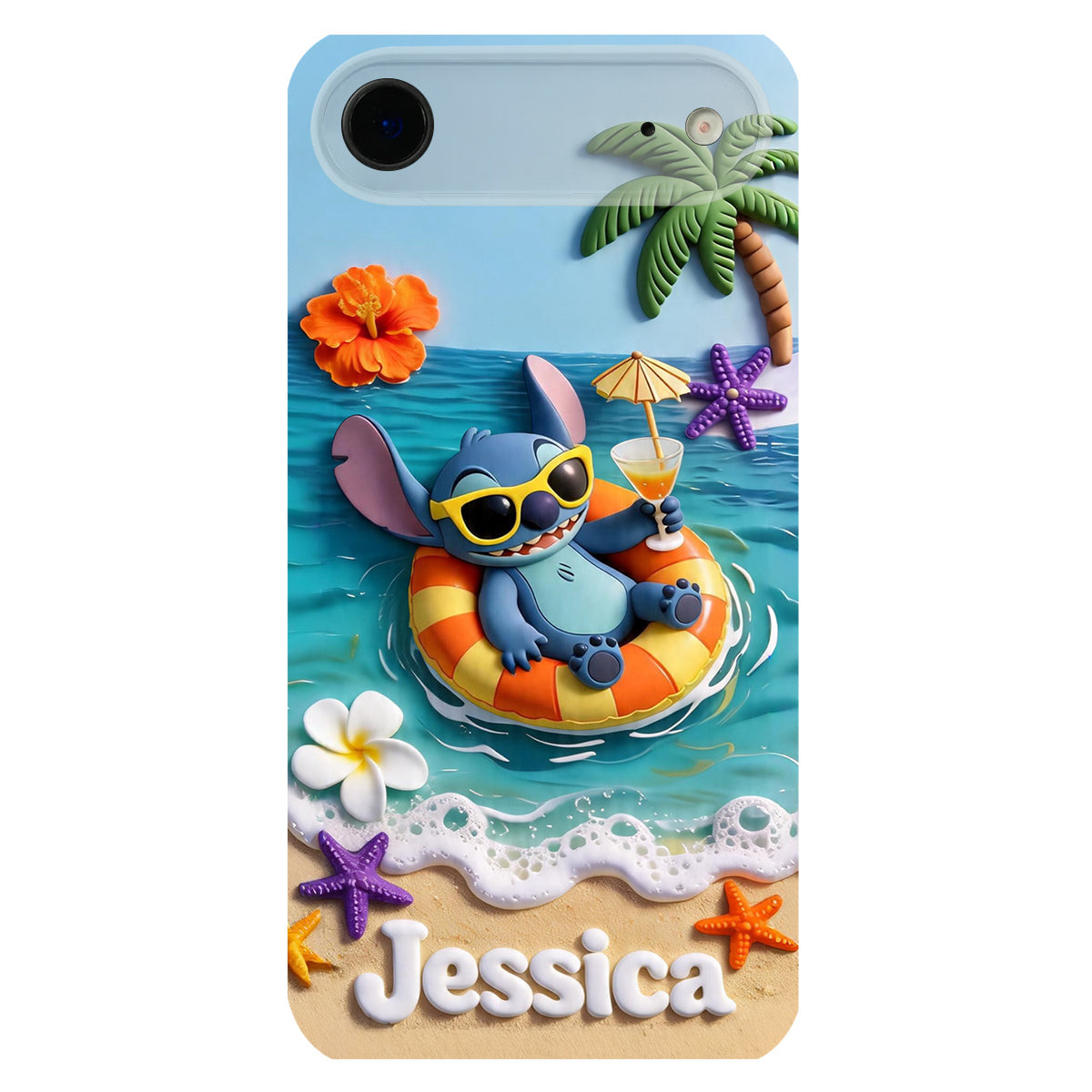 Ohana Tropical Beach - Personalized Ohana 3D Embossed Leather Phone Case