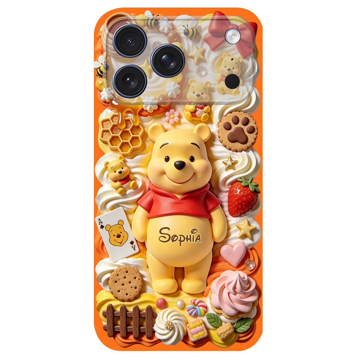 Sweet Bear - Personalized Yellow Bear 3D Embossed Leather Phone Case