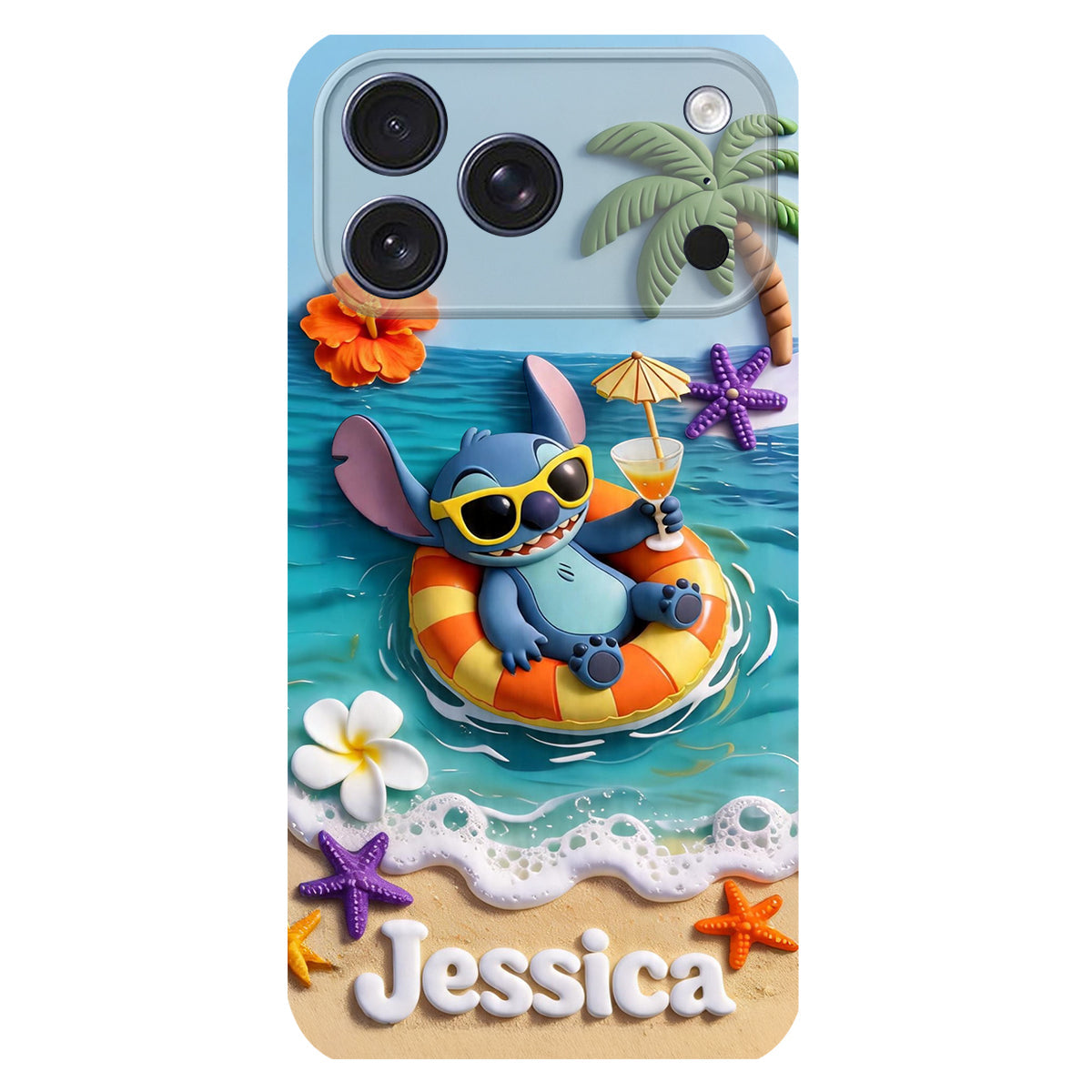 Ohana Tropical Beach - Personalized Ohana 3D Embossed Leather Phone Case