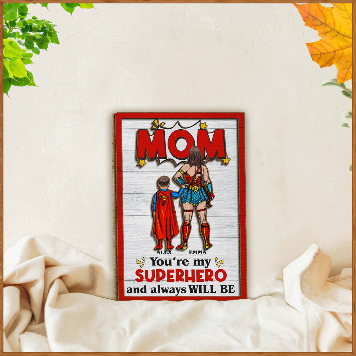 Super Mom - Personalized Mother 2 Layered Wood Sign / Wood Plaque