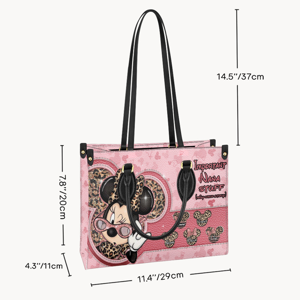 Important Nana Stuff Mainly Snacks Actually - Personalized Grandma Leather Handbag