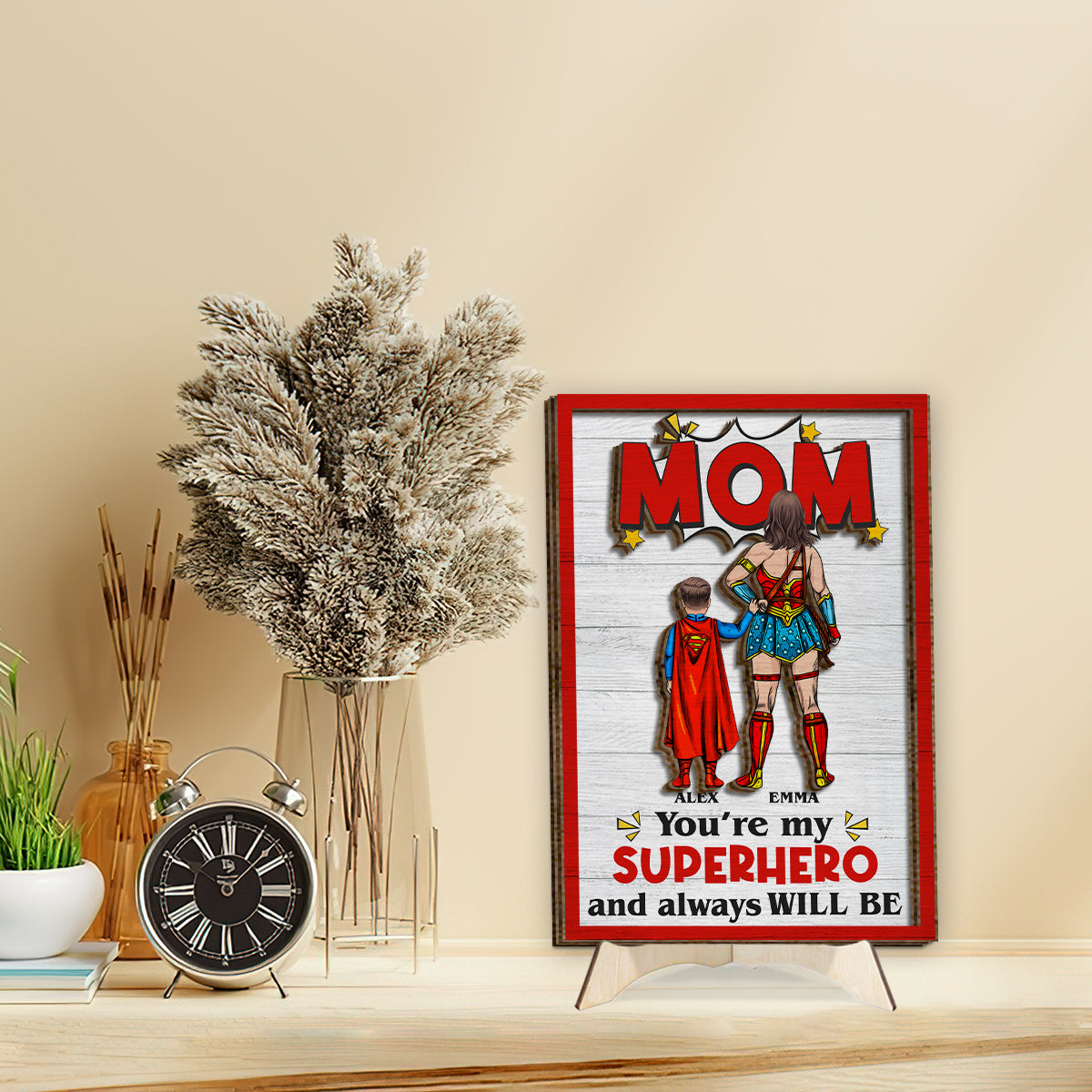 Super Mom - Personalized Mother 2 Layered Wood Sign / Wood Plaque