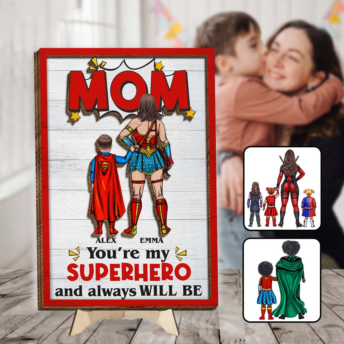 Super Mom - Personalized Mother 2 Layered Wood Sign / Wood Plaque