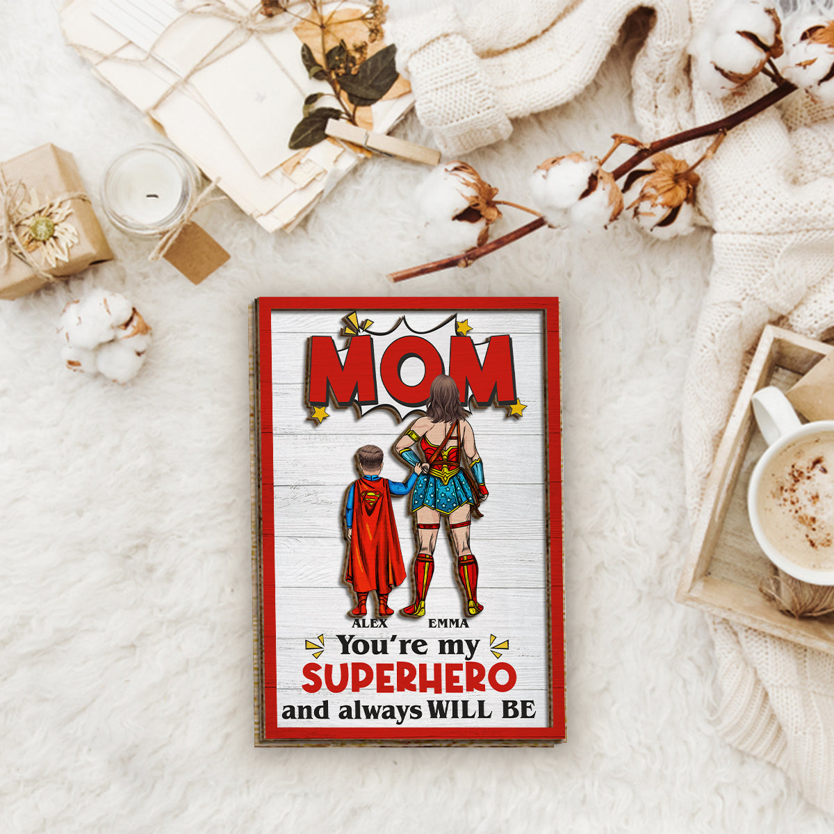 Super Mom - Personalized Mother 2 Layered Wood Sign / Wood Plaque