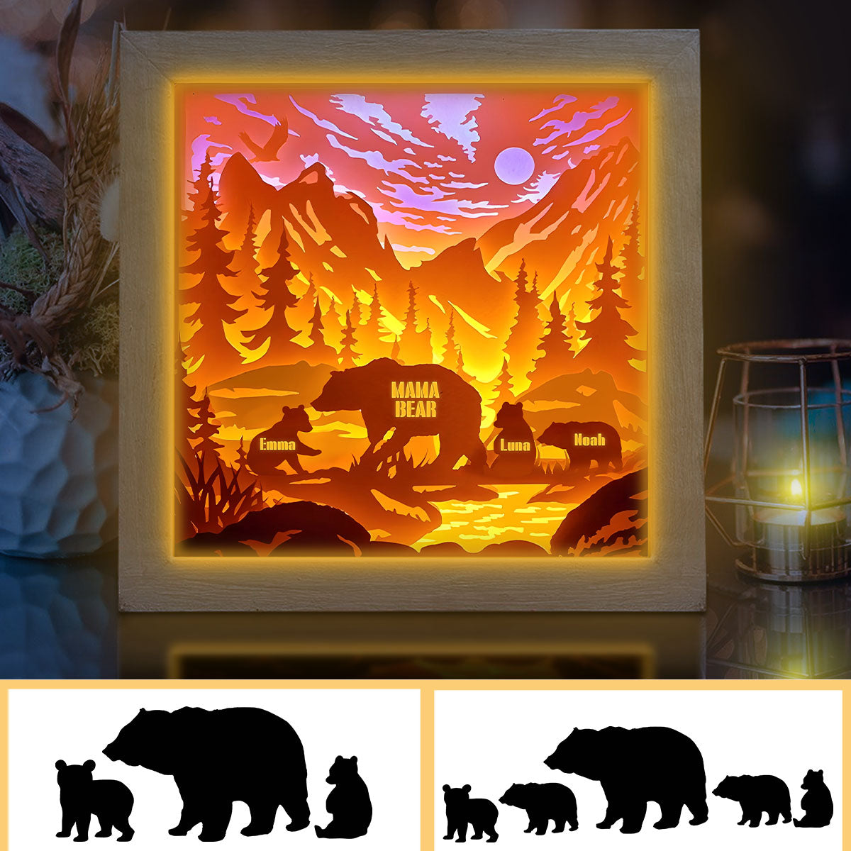 Mama Bear - Personalized Mother Light Shadow Box